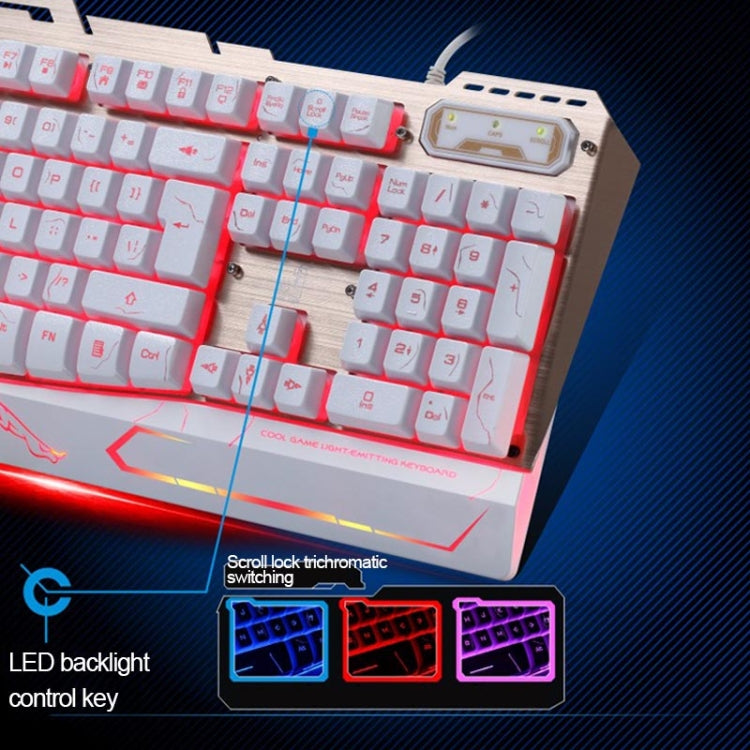 ZGB G500 104 Keys USB Wired Mechanical Feel 3-color Backlight Metal Brushed Suspension Gaming Keyboard(White)