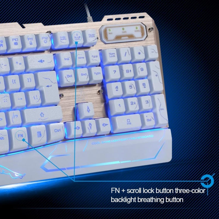 ZGB G500 104 Keys USB Wired Mechanical Feel 3-color Backlight Metal Brushed Suspension Gaming Keyboard(White)