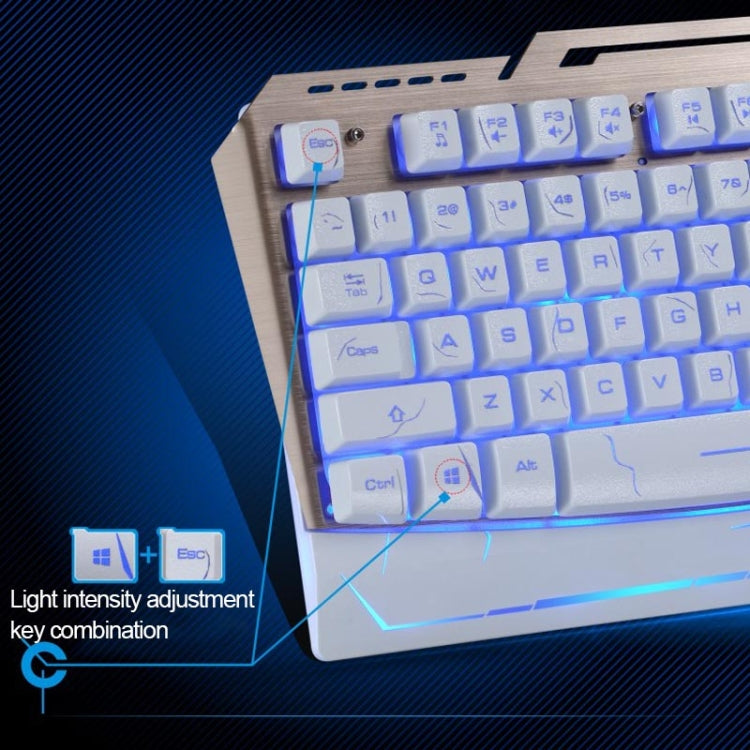 ZGB G500 104 Keys USB Wired Mechanical Feel 3-color Backlight Metal Brushed Suspension Gaming Keyboard(White)