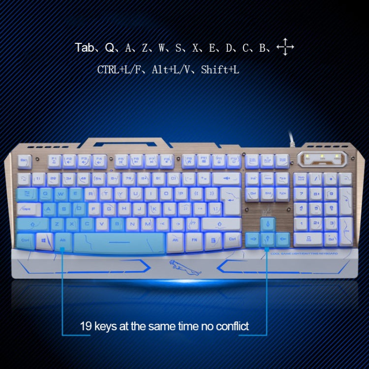 ZGB G500 104 Keys USB Wired Mechanical Feel 3-color Backlight Metal Brushed Suspension Gaming Keyboard(White)