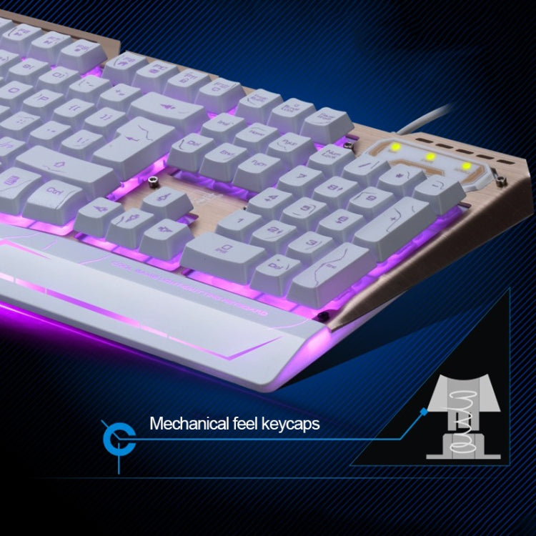 ZGB G500 104 Keys USB Wired Mechanical Feel 3-color Backlight Metal Brushed Suspension Gaming Keyboard(White)
