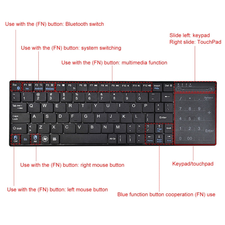 K-07 ABS Wireless Chargeable Bluetooth Touch Keyboard(Black)