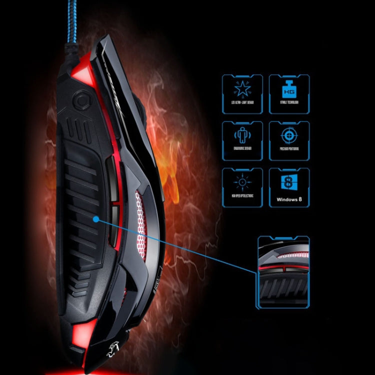 Chasing Leopard V10 USB 6-keys 2400DPI Four-speed Adjustable Steel Mesh Backlight Wired Optical Gaming Mouse, Length: 1.45m