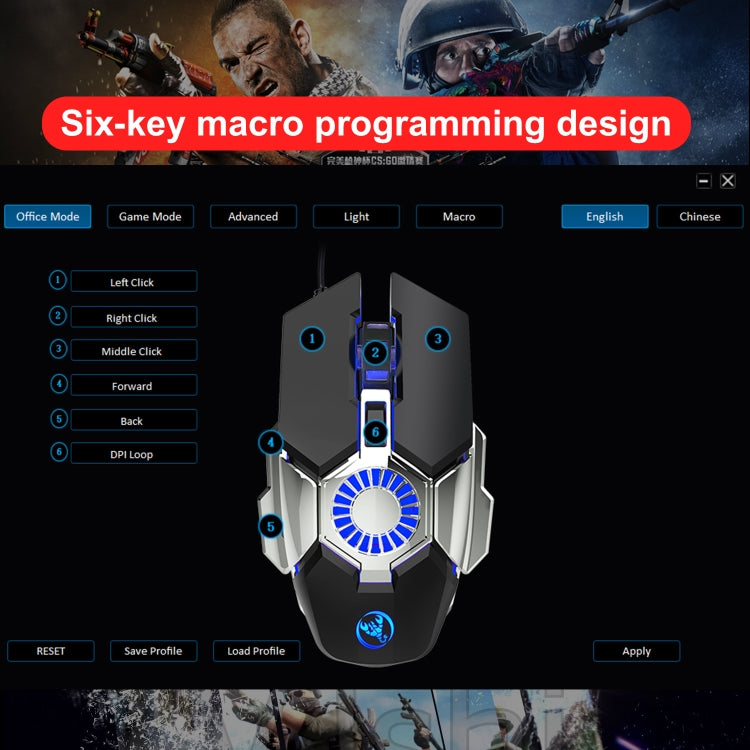 HXSJ J700 Colorful Lighting Programmable E-sports Gaming Wired Mouse