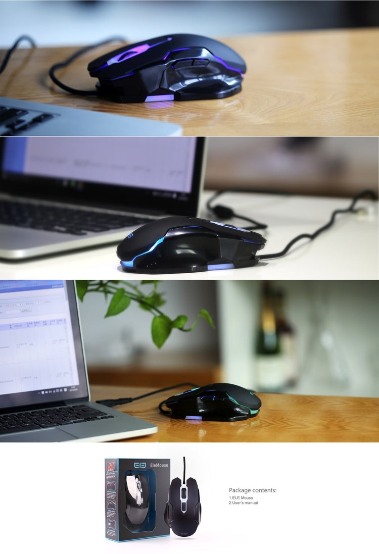 Ele Mouse Colorful Light USB 6 Buttons 2400 DPI Wired Optical Gaming Mouse for Computer PC Laptop(Black)