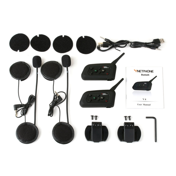 2 PCS V4-1200 1200m Life Waterproof Wind-resistant Bluetooth Interphone Headsets for Motorcycle Helmet, Max Support: Four Riders, Supports FM