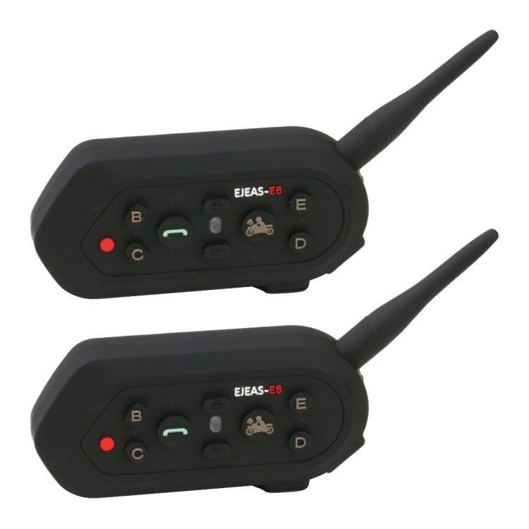 2 PCS E6 1200m Life Waterproof Wind-resistant Bluetooth Interphone Headsets for Motorcycle Helmet, Max Support: Six Riders