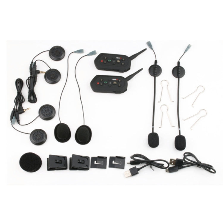 2 PCS E6 1200m Life Waterproof Wind-resistant Bluetooth Interphone Headsets for Motorcycle Helmet, Max Support: Six Riders