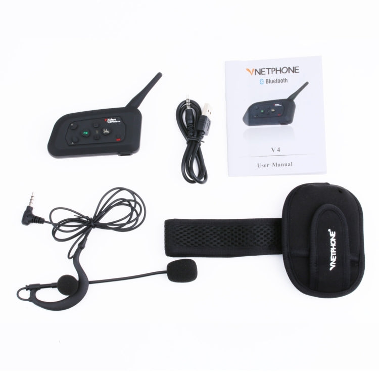 V4C 1200m Life Waterproof Wind-resistant Bluetooth Interphone Referee Headsets with Sport Armband Case, Max Support: Four Users, Supports FM