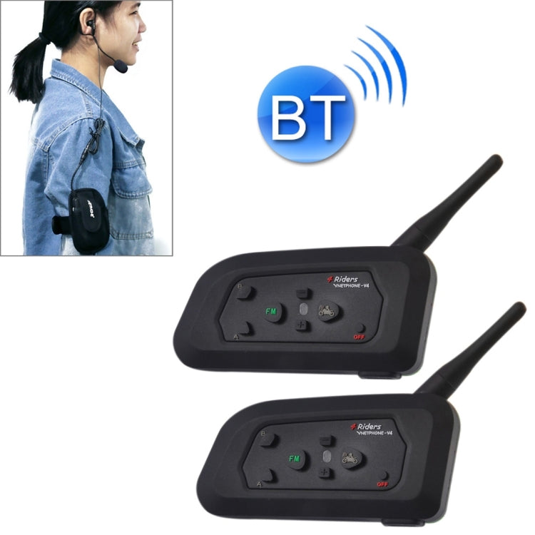 2 PCS V4C 1200m Life Waterproof Wind-resistant Bluetooth Interphone Referee Headsets with Sport Armband Case, Max Support: Four Users, Supports FM
