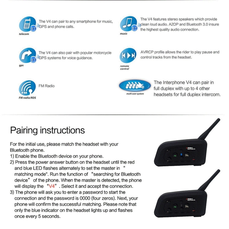 2 PCS V4C 1200m Life Waterproof Wind-resistant Bluetooth Interphone Referee Headsets with Sport Armband Case, Max Support: Four Users, Supports FM