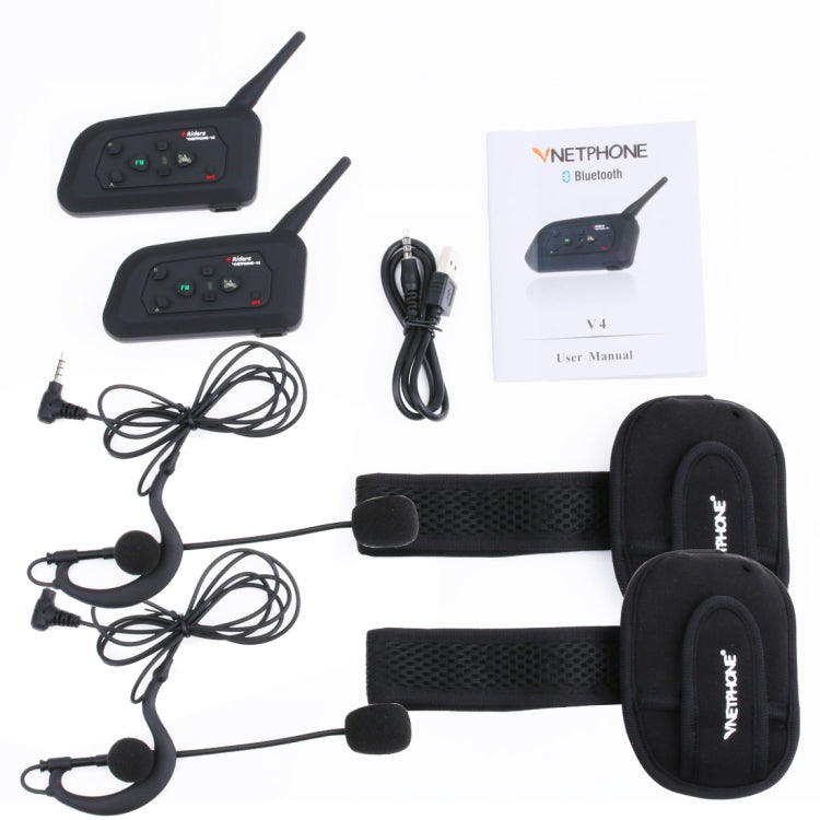2 PCS V4C 1200m Life Waterproof Wind-resistant Bluetooth Interphone Referee Headsets with Sport Armband Case, Max Support: Four Users, Supports FM