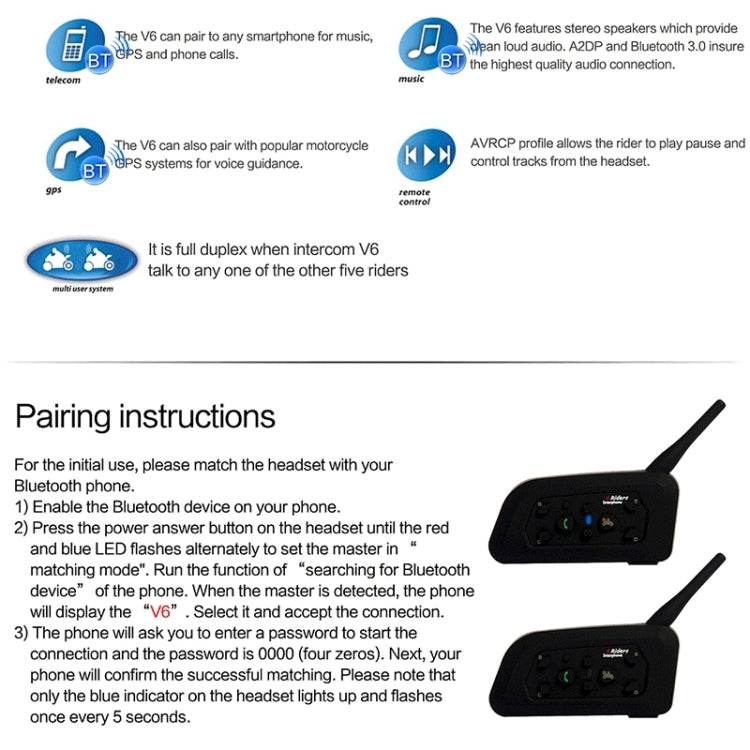 2 PCS V6C 1200m Life Waterproof Wind-resistant Bluetooth Interphone Referee Headsets with Sport Armband Case, Max Support: Six Users
