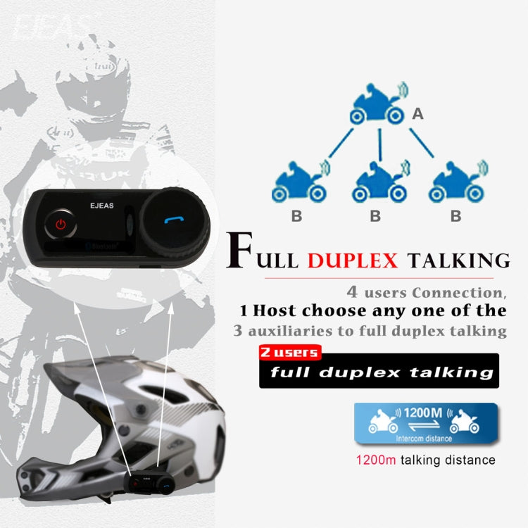 2 Sets EJEAS E2-1200 1200m IP65 Waterproof 4 Users Connection Riders Bluetooth Multi-Interphone Headsets for Motorcycle Helmet(Black)