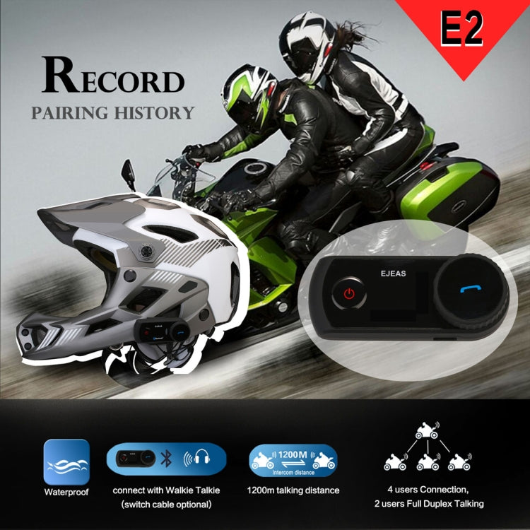 2 Sets EJEAS E2-1200 1200m IP65 Waterproof 4 Users Connection Riders Bluetooth Multi-Interphone Headsets for Motorcycle Helmet(Black)