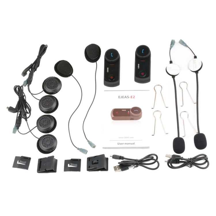 2 Sets EJEAS E2-1200 1200m IP65 Waterproof 4 Users Connection Riders Bluetooth Multi-Interphone Headsets for Motorcycle Helmet(Black)