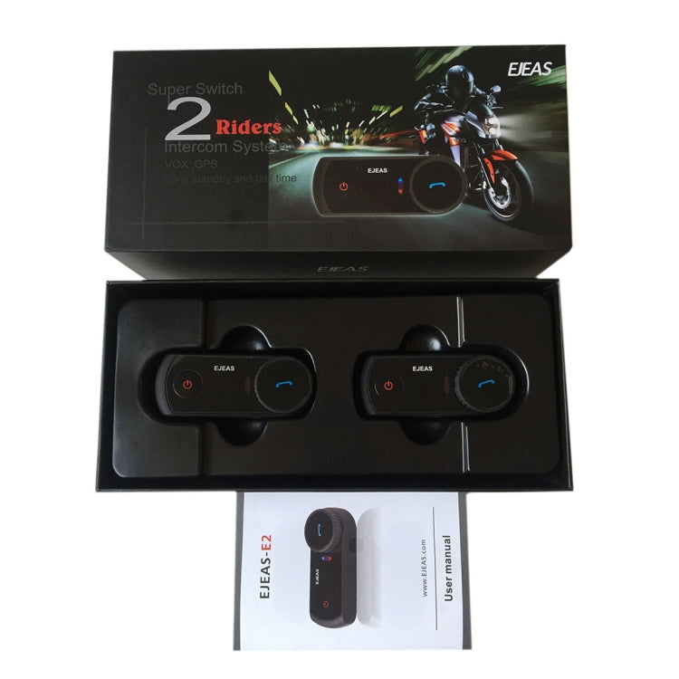 2 Sets EJEAS E2-1200 1200m IP65 Waterproof 4 Users Connection Riders Bluetooth Multi-Interphone Headsets for Motorcycle Helmet(Black)