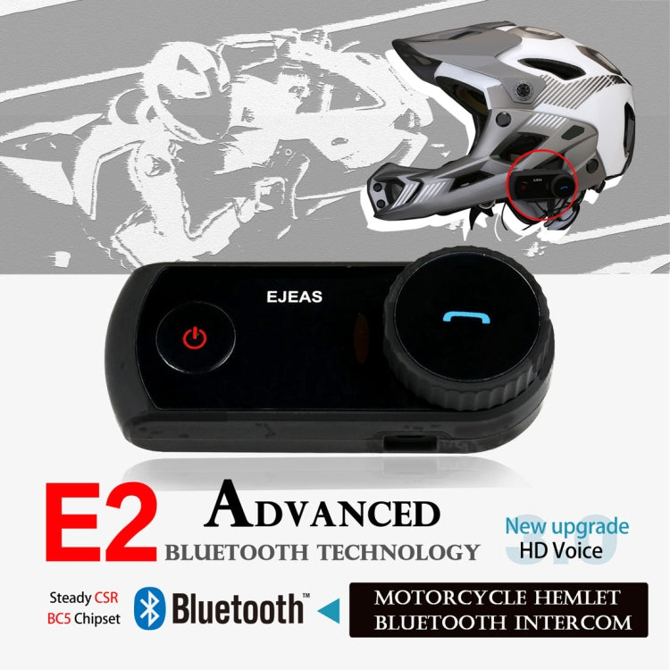 2 Sets EJEAS E2-1200 1200m IP65 Waterproof 4 Users Connection Riders Bluetooth Multi-Interphone Headsets for Motorcycle Helmet(Black)