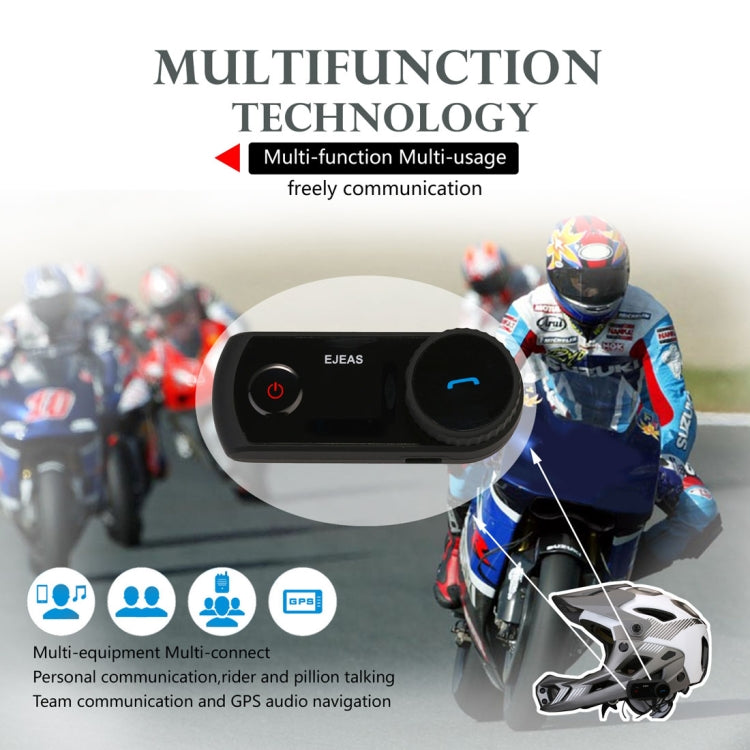 2 Sets EJEAS E2-1200 1200m IP65 Waterproof 4 Users Connection Riders Bluetooth Multi-Interphone Headsets for Motorcycle Helmet(Black)