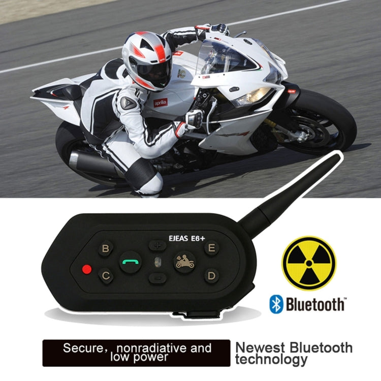 EJEAS E6 Plus 1200m IP65 Waterproof 6 Users Connetion Riders Bluetooth Multi-Interphone Headsets for Motorcycle Helmet With Handle / Remote Control(Black)