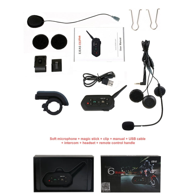 EJEAS E6 Plus 1200m IP65 Waterproof 6 Users Connetion Riders Bluetooth Multi-Interphone Headsets for Motorcycle Helmet With Handle / Remote Control(Black)