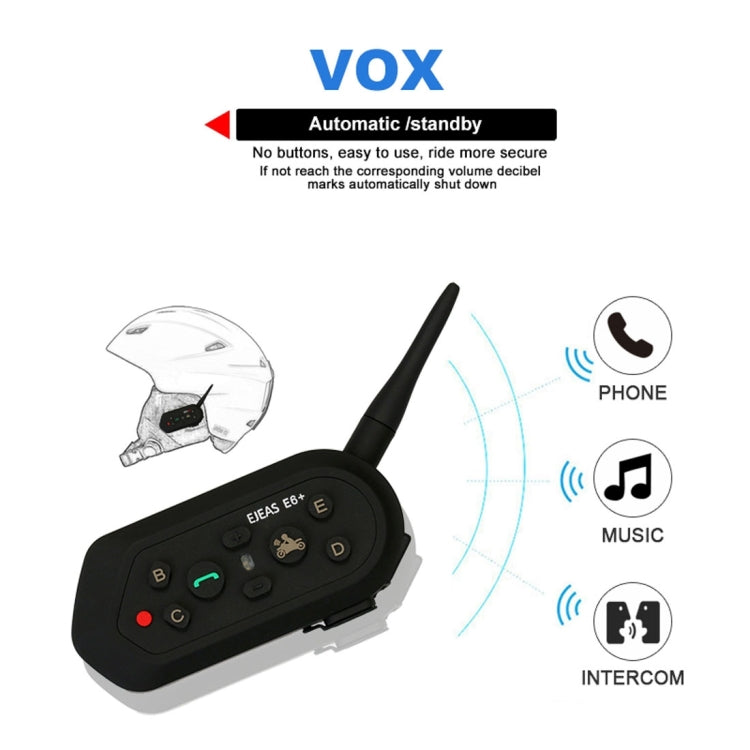 EJEAS E6 Plus 1200m IP65 Waterproof 6 Users Connetion Riders Bluetooth Multi-Interphone Headsets for Motorcycle Helmet With Handle / Remote Control(Black)