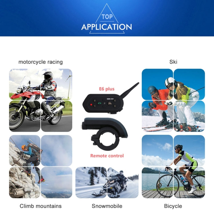EJEAS E6 Plus 1200m IP65 Waterproof 6 Users Connection Riders Bluetooth Multi-Interphone Headsets for Motorcycle Helmet With Handle / Remote Control(Black)