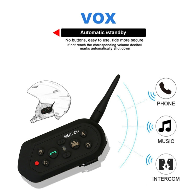 EJEAS E6 Plus 1200m IP65 Waterproof 6 Users Connection Riders Bluetooth Multi-Interphone Headsets for Motorcycle Helmet With Handle / Remote Control(Black)