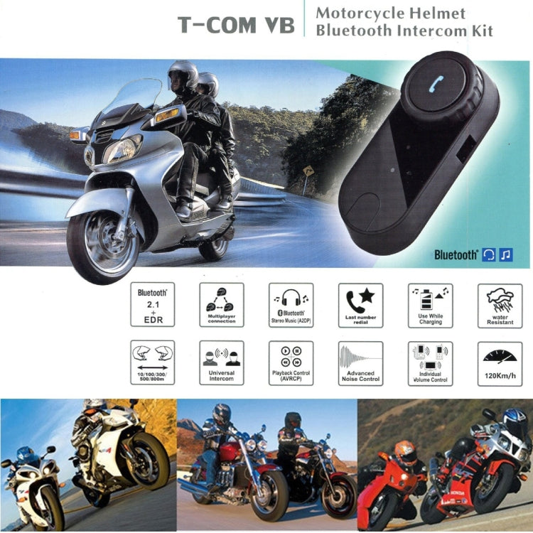 TCOM-VB Single Bluetooth Interphone Headsets for Motorcycle Helmet,  Intercom Distance up to 1000m (Black)