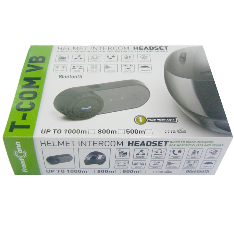 TCOM-VB Single Bluetooth Interphone Headsets for Motorcycle Helmet,  Intercom Distance up to 1000m (Black)