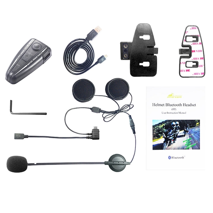 D2 Single Bluetooth Interphone Headsets for Motorcycle Helmet,  Intercom Distance up to 500m