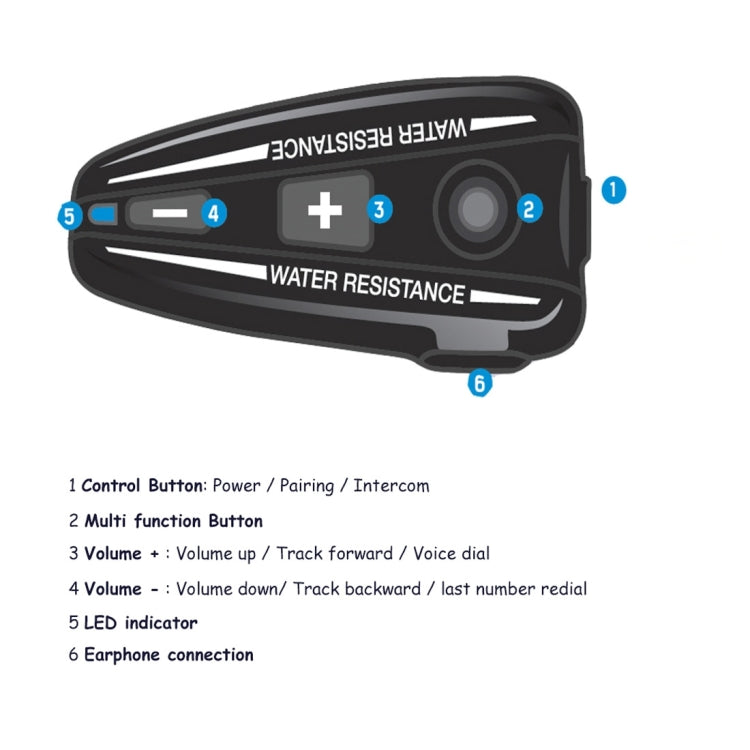D2 Single Bluetooth Interphone Headsets for Motorcycle Helmet,  Intercom Distance up to 500m
