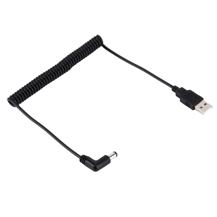 USB 2.0 Male to Bent DC 5.5 x 2.5mm Male Retractable Coiled Power Cable for Lenovo, Asus, Toshiba Laptop, Coiled Cable Stretches to 1.5m