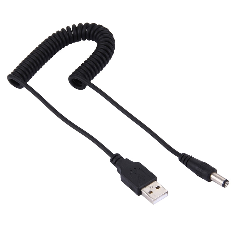 USB 2.0 Male to Straight Head DC 5.5 x 2.5mm Male Retractable Coiled Power Cable for Lenovo, Asus, Toshiba Laptop, Coiled Cable Stretches to 1.5m