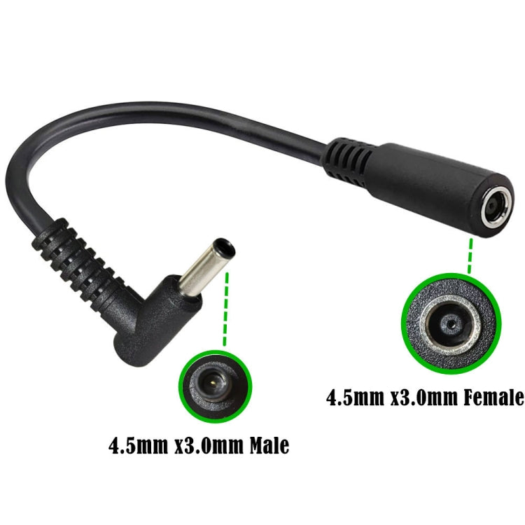 4.5 x 3.0mm Elbow Male to Female Adapter 15cm DC Power Extension Cable for HP  - Black