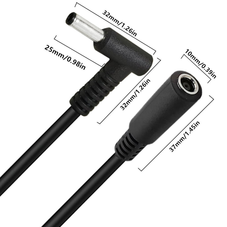 4.5 x 3.0mm Elbow Male to Female Adapter 15cm DC Power Extension Cable for HP  - Black