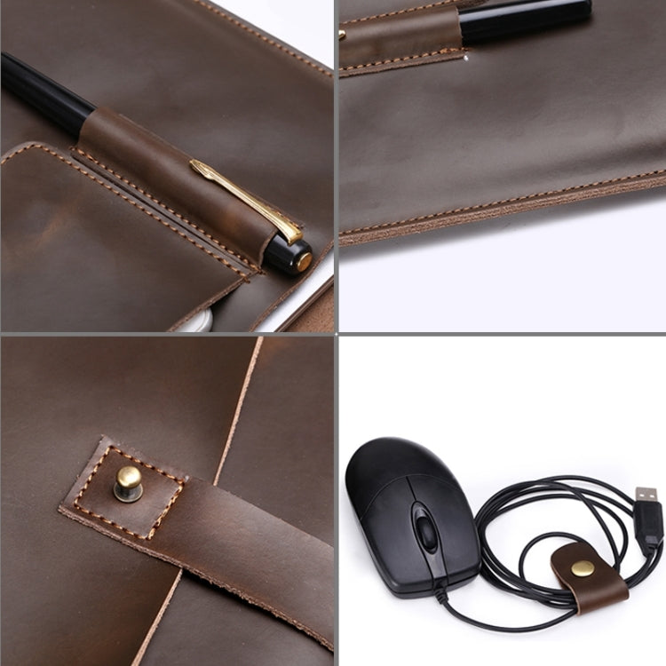 Universal Genuine Leather Business Power Adapter Laptop Tablet Bag with Cable Winder, For 12 inch and Below Macbook, Samsung, Lenovo, Sony, DELL Alienware, CHUWI, ASUS, HP