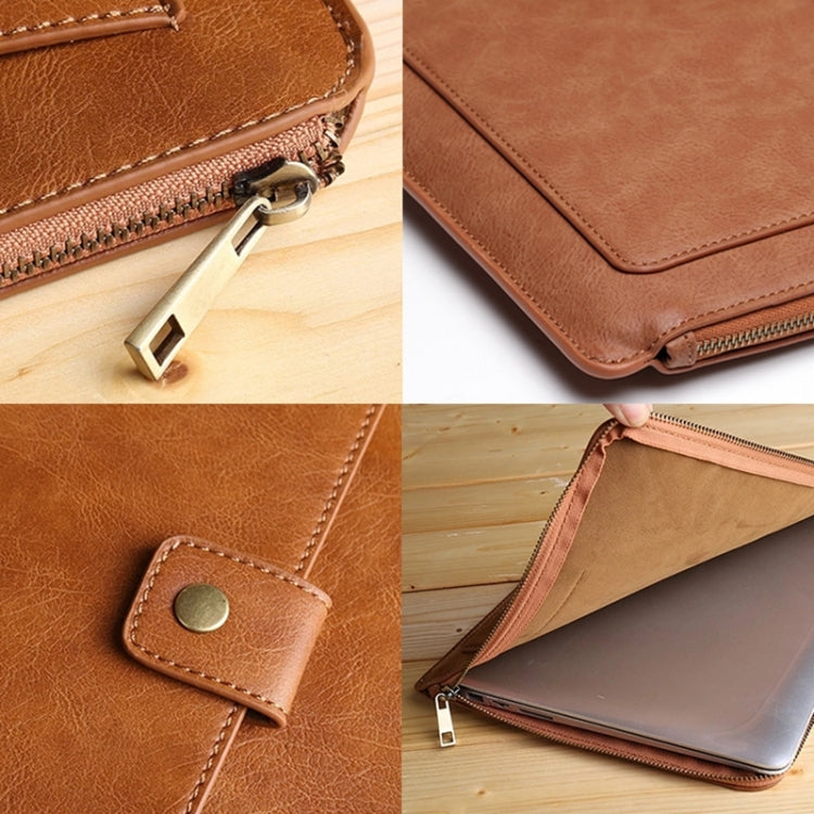 Universal PU Leather Business Laptop Tablet Zipper Bag, For 15.4 inch and Below Macbook Pro 2016, Samsung, Lenovo, Sony, DELL Alienware, CHUWI, ASUS, HP(Coffee)