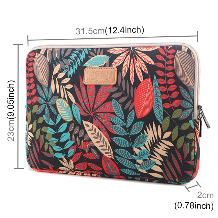 Lisen 12 inch Sleeve Case Colorful Leaves Zipper Briefcase Carrying Bag for iPad, Macbook, Samsung, Lenovo, Sony, DELL Alienware, CHUWI, ASUS, HP, 12 inch and Below Laptops / Tablets