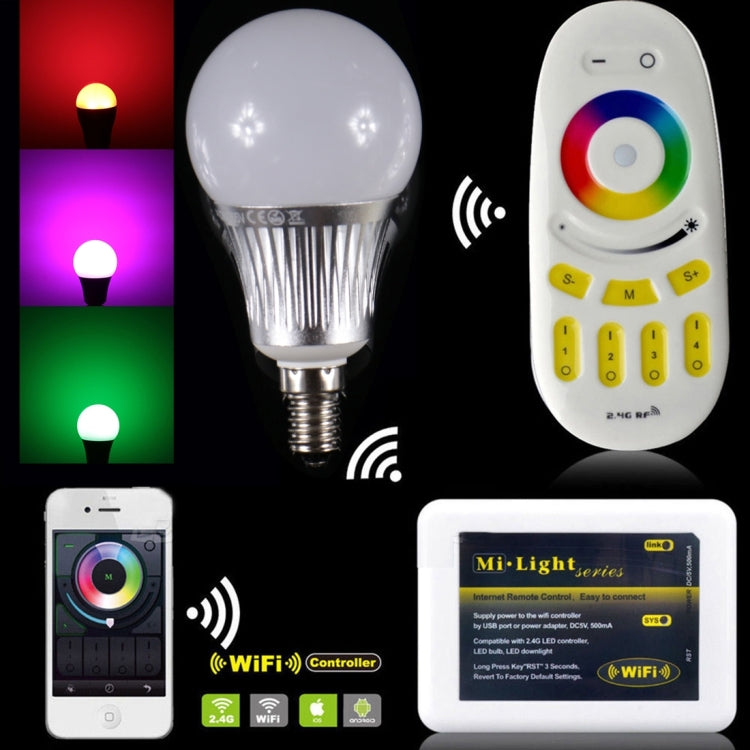 E14 5W 350-370LM LED Smart Light Bulb, RGBW Color Light, with 2.4GHz Remote Control