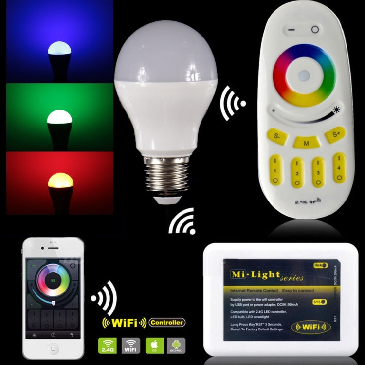 E27 6W 400-450LM LED Smart Light Bulb, RGB Color Light, with 2.4GHz Remote Control