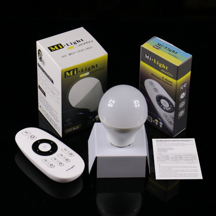 milight E27 6W 400-450LM LED Smart Light Bulb, White Light + Warm White Light, with 2.4GHz Remote Control