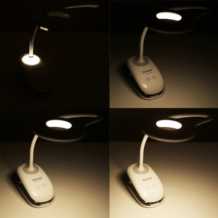TGX-770 3-grade Brightness Touch Dimmer LED Desk Lamp, 28 LEDs Flexible Goose Neck Hollow Ring Design Eye Protection Light with Clip & Small Night Light Function