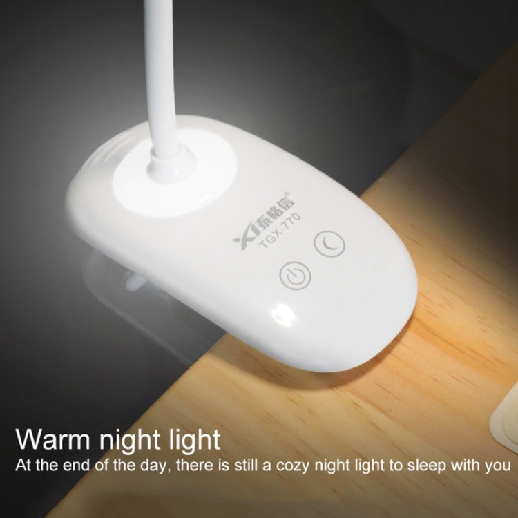 TGX-770 3-grade Brightness Touch Dimmer LED Desk Lamp, 28 LEDs Flexible Goose Neck Hollow Ring Design Eye Protection Light with Clip & Small Night Light Function