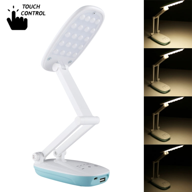 TGX-767 4W 4-grade Brightness Touch Dimmer LED Desk Lamp , 20 LEDs Folding Eye Protection Light with Power Bank Function & Battery Power Display