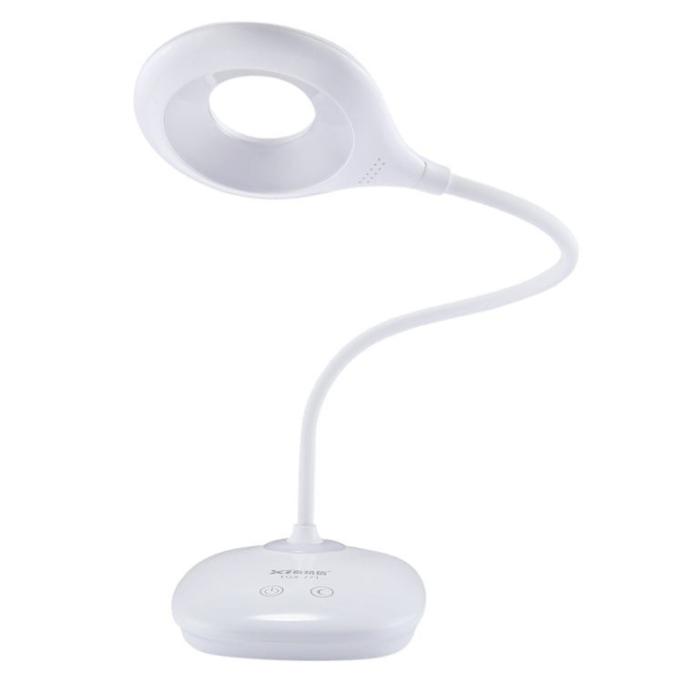 TGX-771 3-grade Brightness Touch Dimmer LED Desk Lamp , 28 LEDs Flexible Goose Neck Hollow Ring Design Eye Protection Light with Small Night Light Function