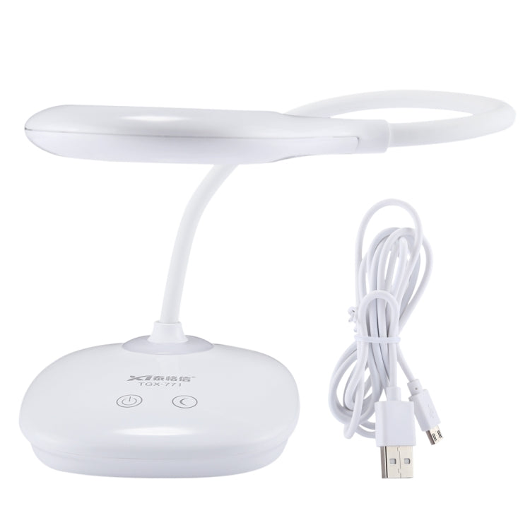 TGX-771 3-grade Brightness Touch Dimmer LED Desk Lamp , 28 LEDs Flexible Goose Neck Hollow Ring Design Eye Protection Light with Small Night Light Function
