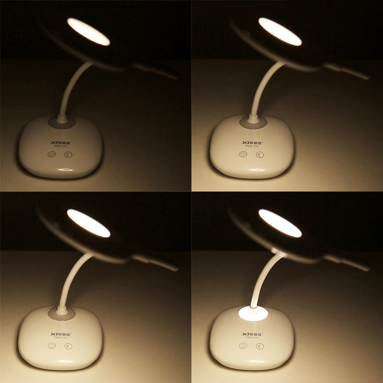 TGX-771 3-grade Brightness Touch Dimmer LED Desk Lamp , 28 LEDs Flexible Goose Neck Hollow Ring Design Eye Protection Light with Small Night Light Function