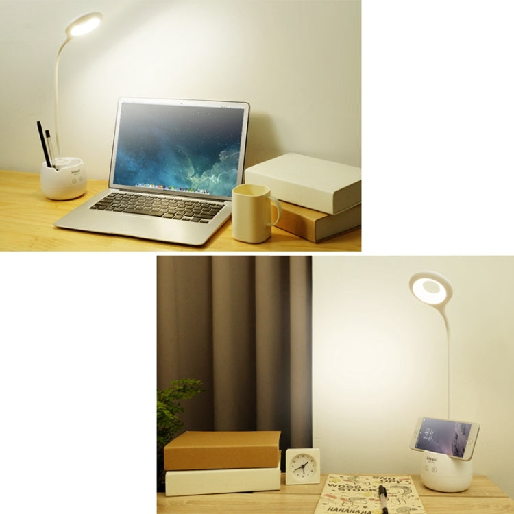 TGX-772 3-grade Brightness Touch Dimmer LED Desk Lamp, 28 LEDs Flexible Goose Neck Hollow Ring Design Eye Protection Light with Pen Holder / Small Night Light Function