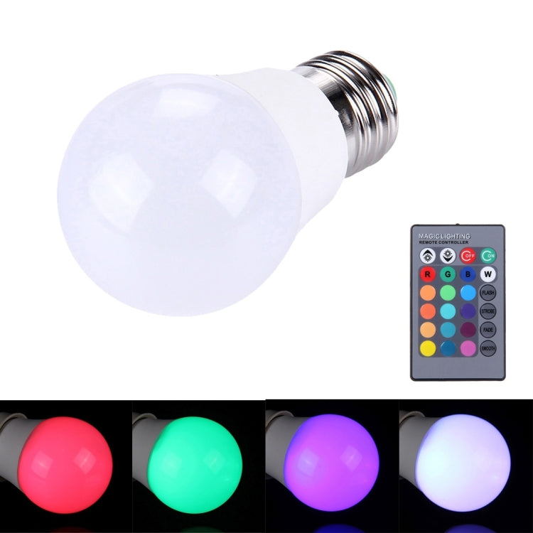 3W RGB + White Light LED Light Bulb , A50 E27 300-350LM with Remote Control, AC 85-265V